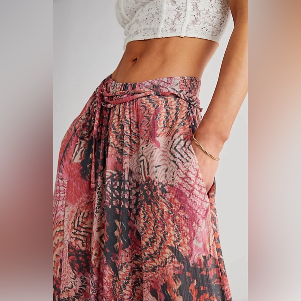 Free People Get Away Wrap Wide-Leg Printed Pants